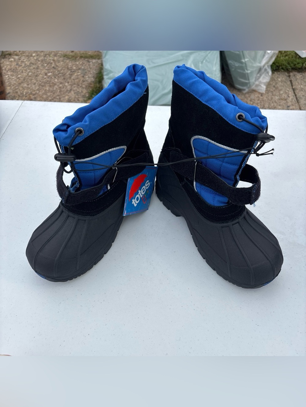 totes Kids Black and Blue Waterproof Snow Boots